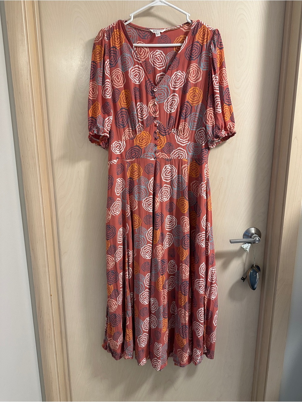 White Stuff Women's sz 14 Hazel Dress Romantic Midi Abstract Pink Rose Floral